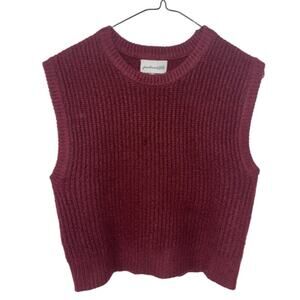 Freshman 1996 Ribbed Cropped Sweater Vest Oversized Crewneck Burgundy Academia